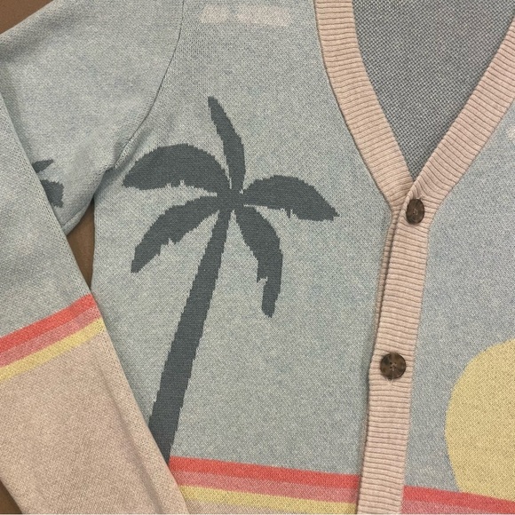 Marine Layer Men’s Palm Tree Sunset Finn Intarsia Cardigan Sweater Size Medium - Picture 4 of 14